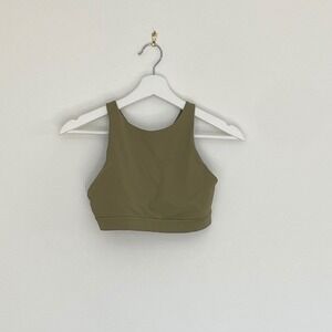 Lululemon Energy Bra High Neck Olive Green Strappy Back Sports Bra Size 6